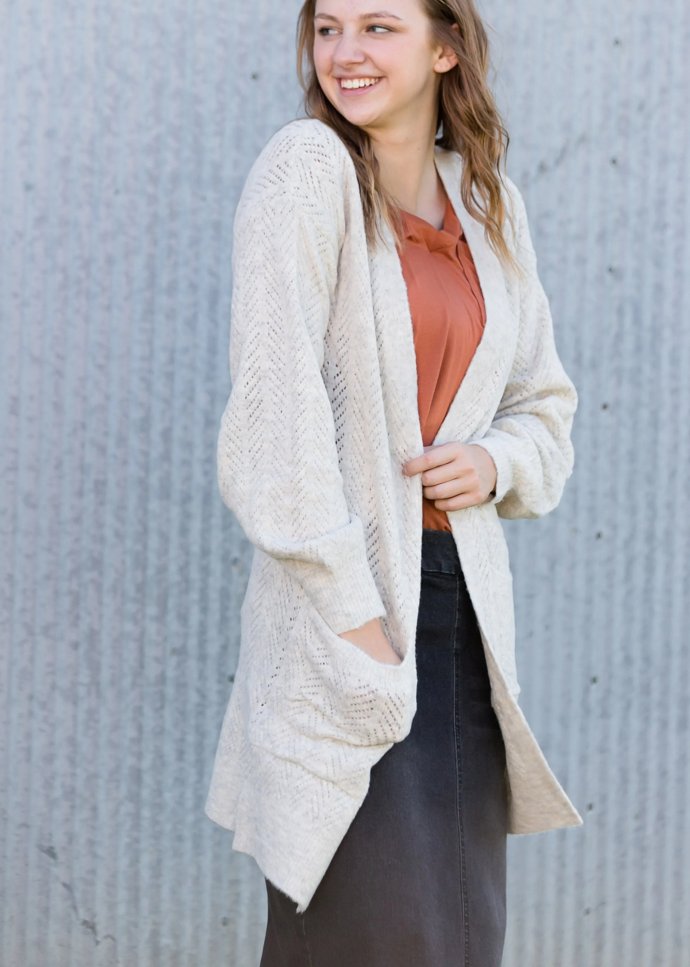 Jacquard Knit Open Front Cardigan - FINAL SALE