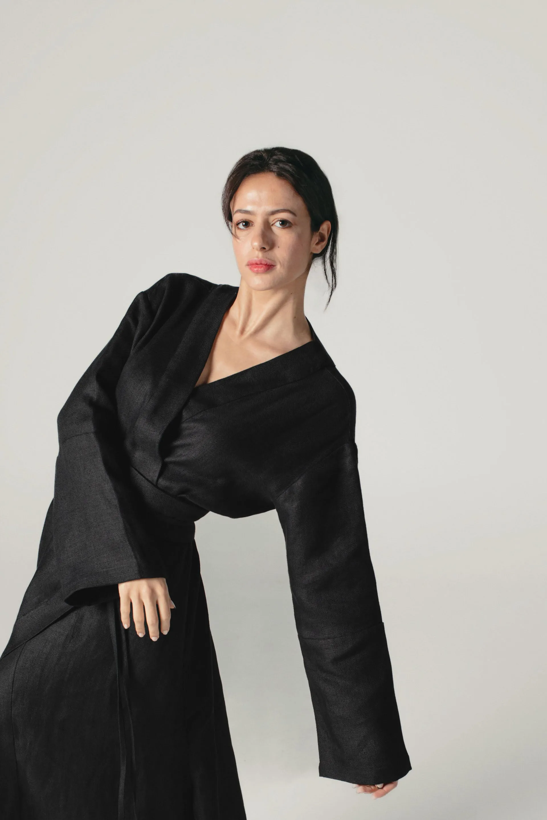 Linen Kimono Dress Black
