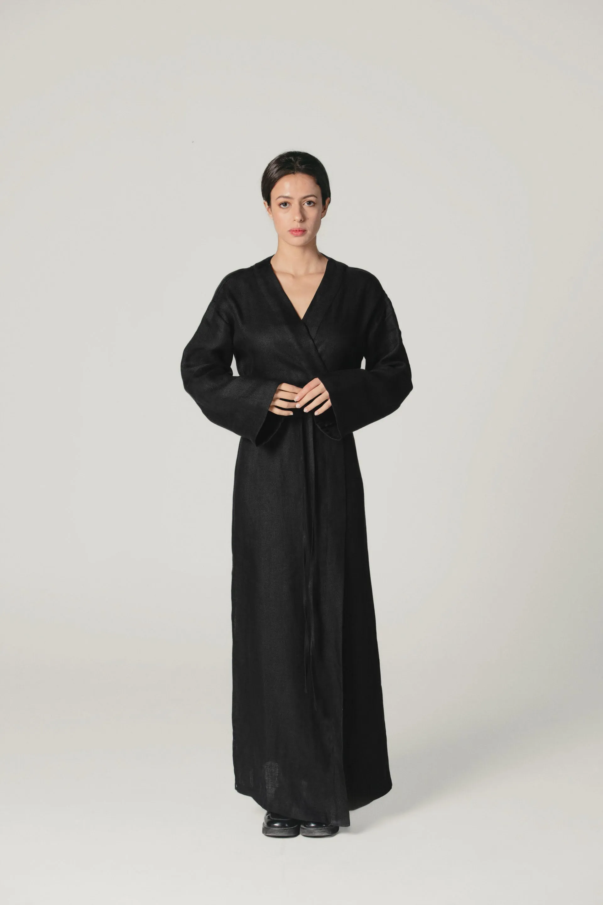 Linen Kimono Dress Black