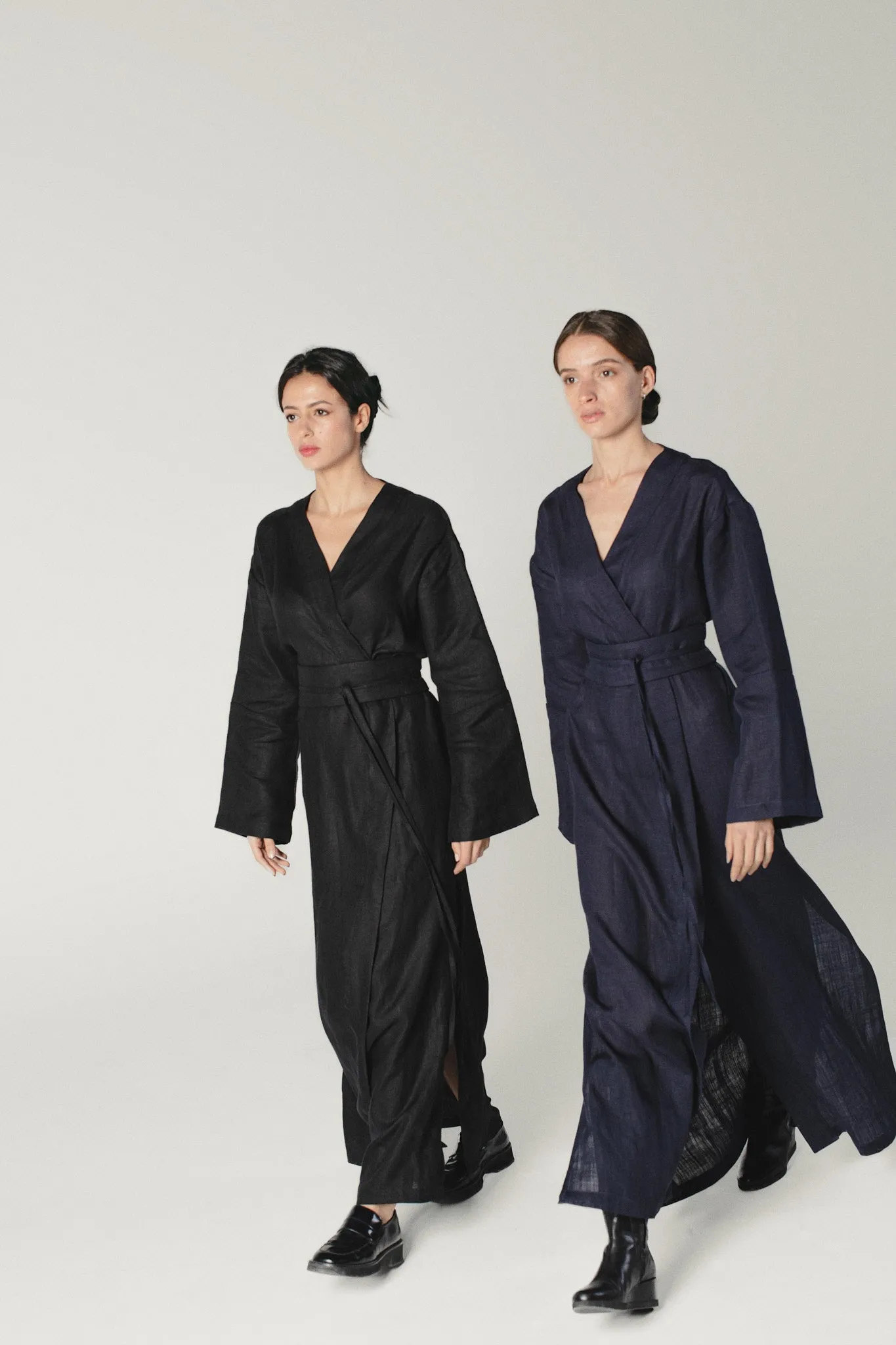 Linen Kimono Dress Black