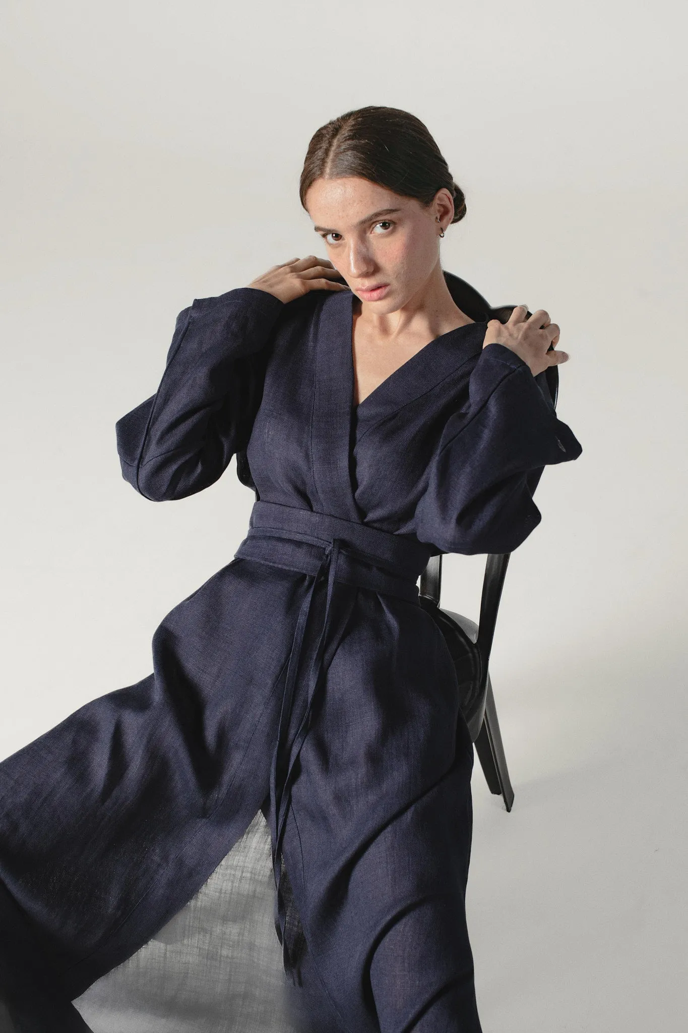 Linen Kimono Dress Midnight Blue