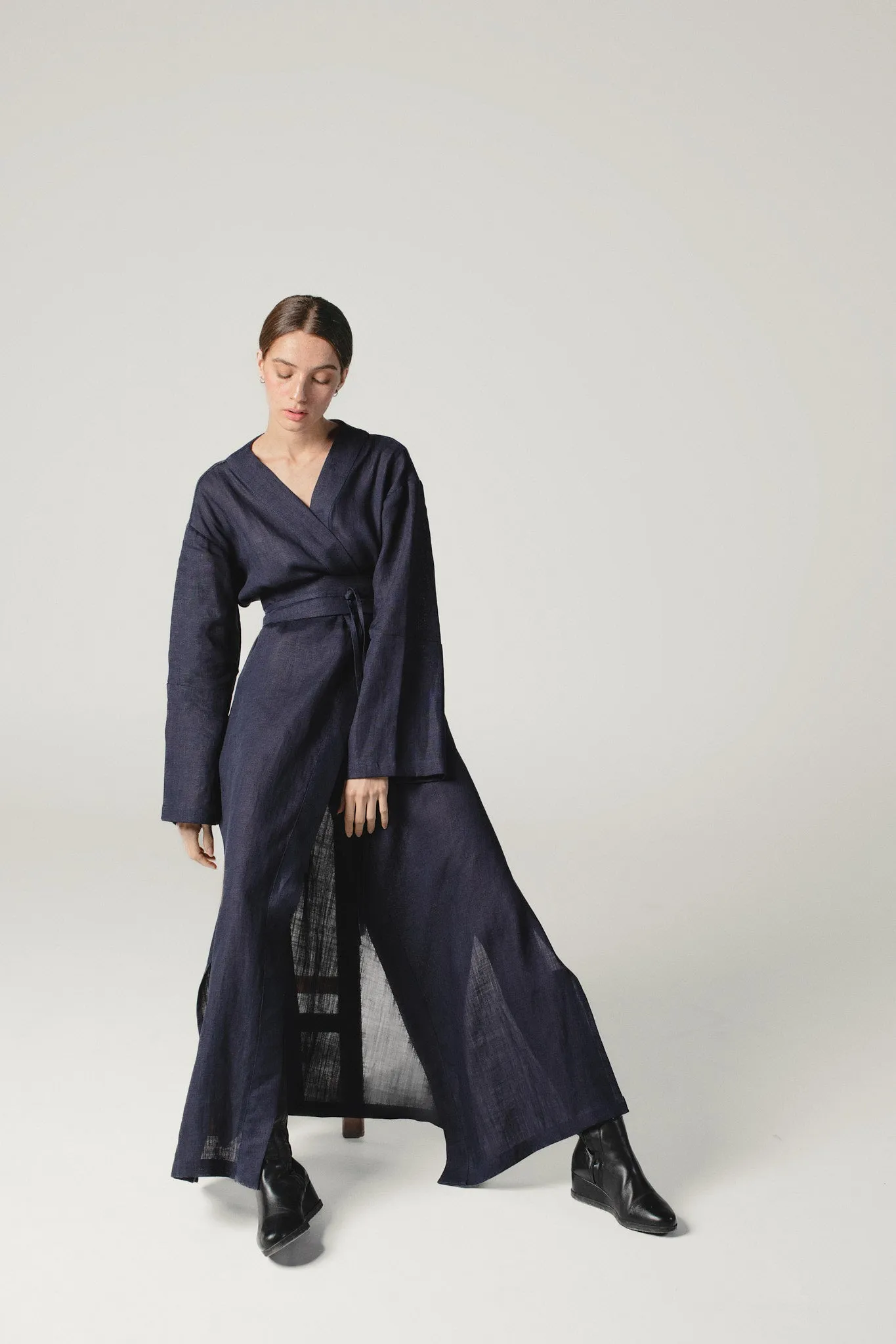 Linen Kimono Dress Midnight Blue