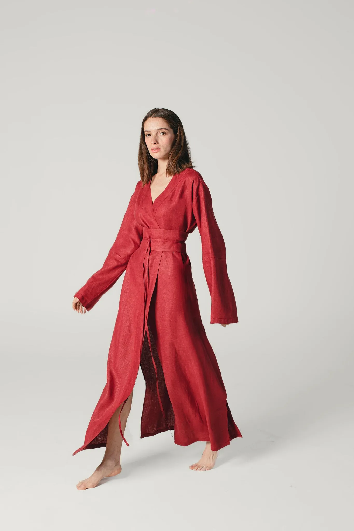 Linen Kimono Dress Red Wine