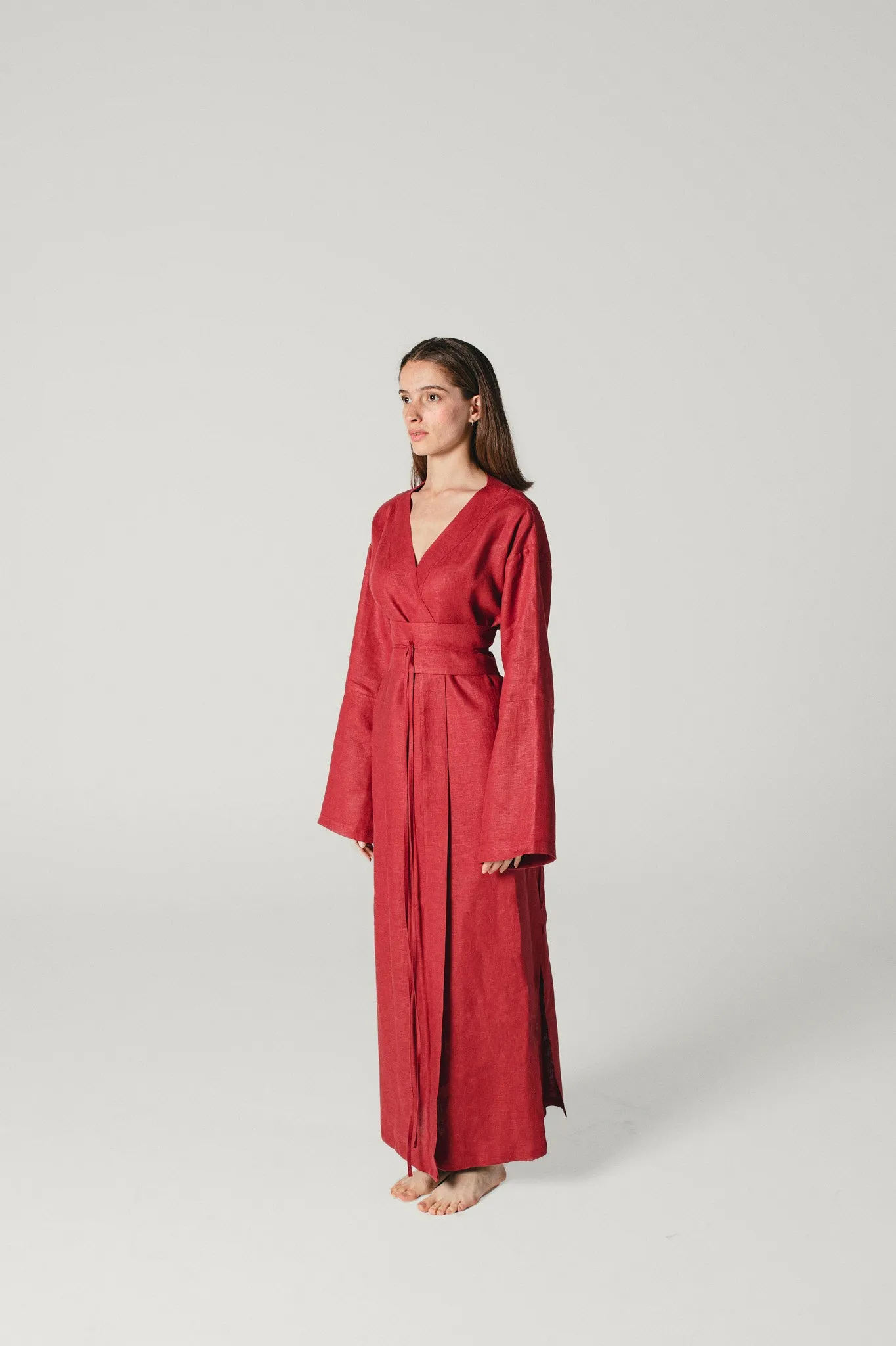 Linen Kimono Dress Red Wine