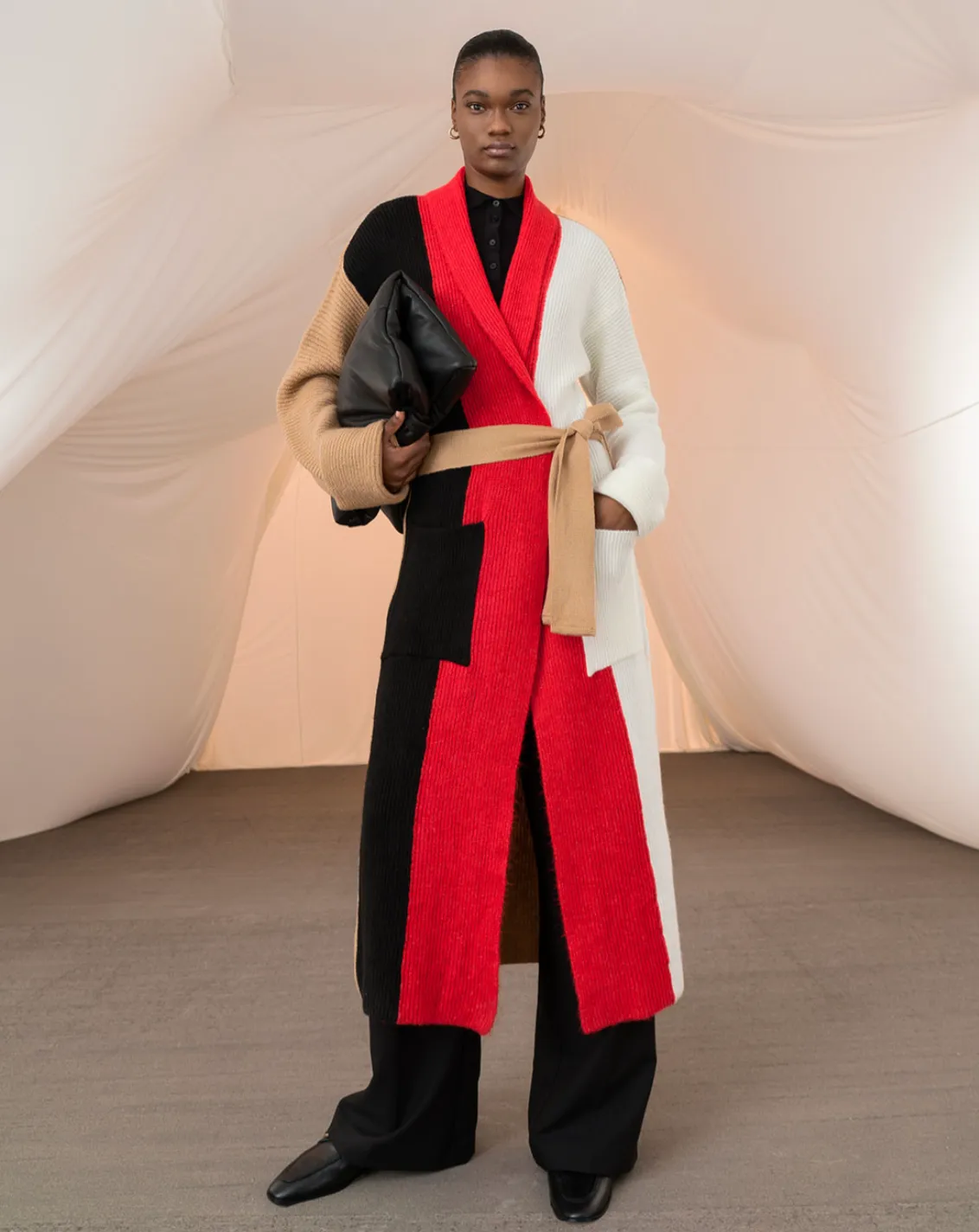 LONG KNIT CARDIGAN RED/CAMEL/WHITE/BLACK