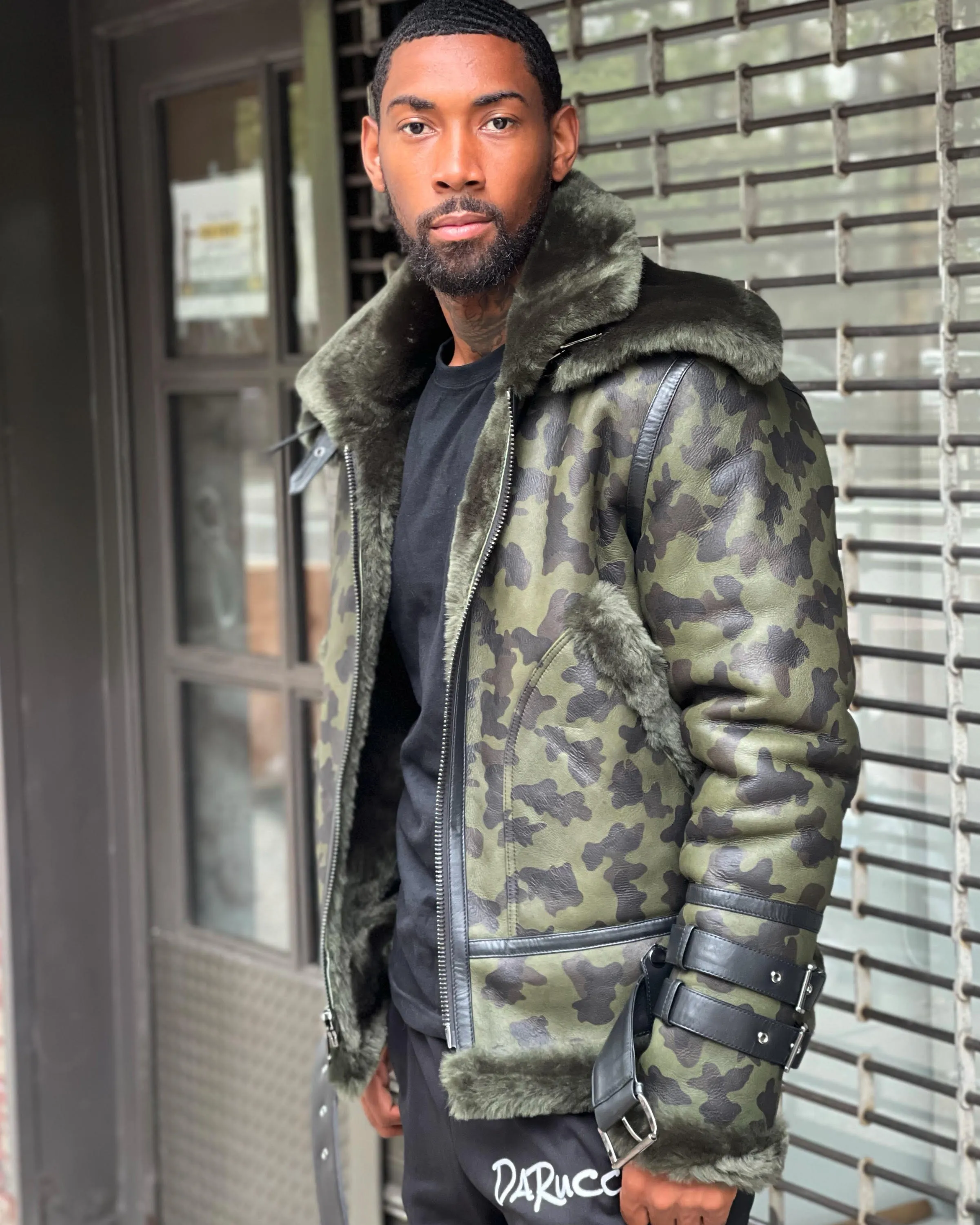 MEN SHEARLING-  CAMO AVIATOR DOUBLE COLLAR