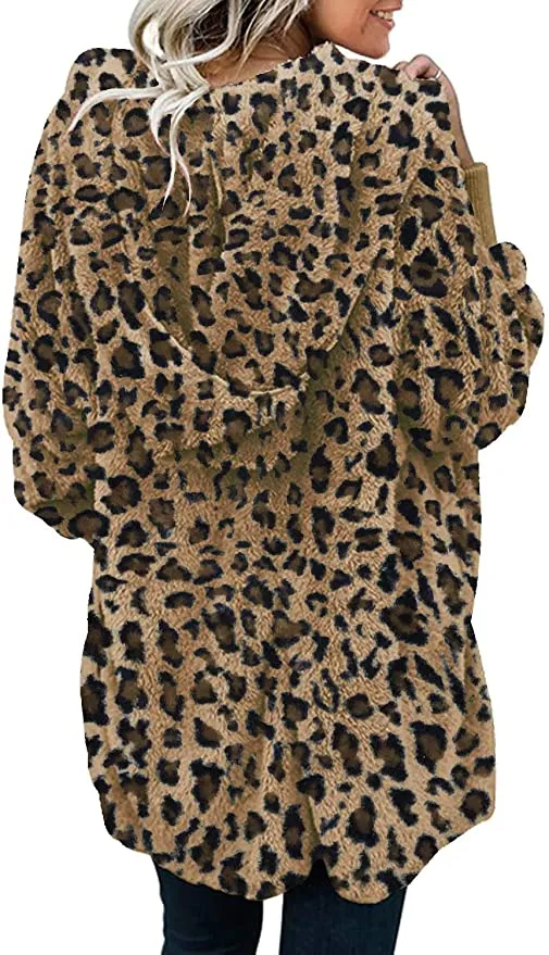 New Zilcremo Women Fuzzy Cardigan Winter Hooded Jacket Open Front Fleece Coat Outwear with Pockets, Sz M!