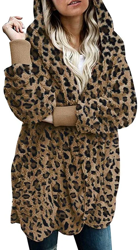 New Zilcremo Women Fuzzy Cardigan Winter Hooded Jacket Open Front Fleece Coat Outwear with Pockets, Sz M!