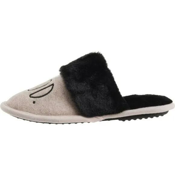 Rae Dunn Good Night Print Cozy Soft Fur Trim Slippers