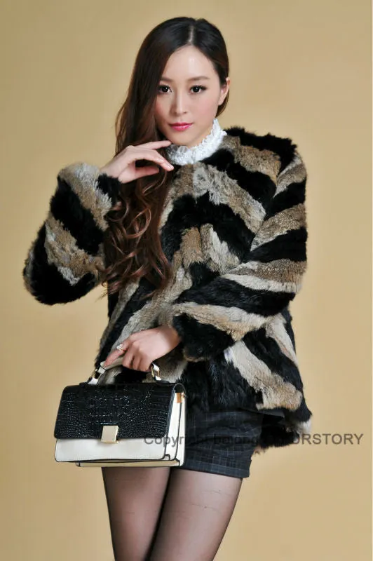 Real Tight-knitted Rabbit Fur Coat Jacket Womens' Dress Ladies Garment 13002