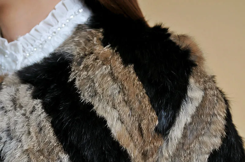 Real Tight-knitted Rabbit Fur Coat Jacket Womens' Dress Ladies Garment 13002