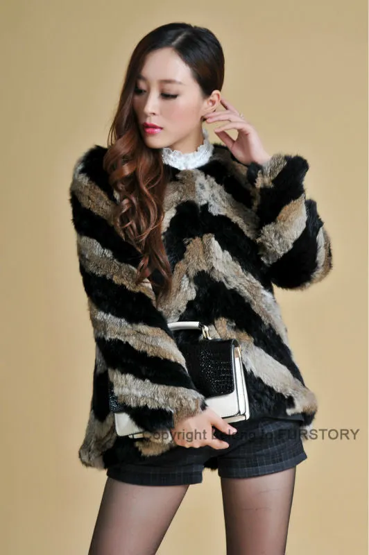 Real Tight-knitted Rabbit Fur Coat Jacket Womens' Dress Ladies Garment 13002