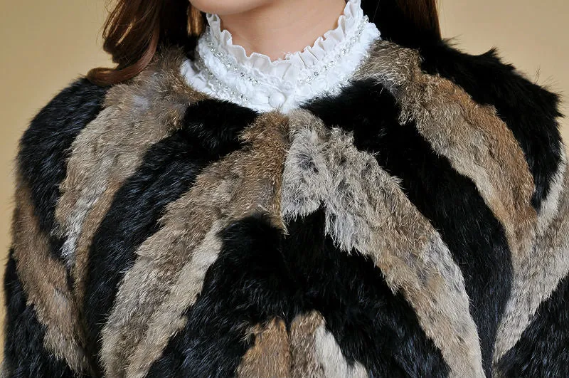 Real Tight-knitted Rabbit Fur Coat Jacket Womens' Dress Ladies Garment 13002