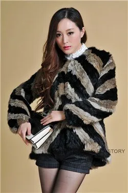 Real Tight-knitted Rabbit Fur Coat Jacket Womens' Dress Ladies Garment 13002