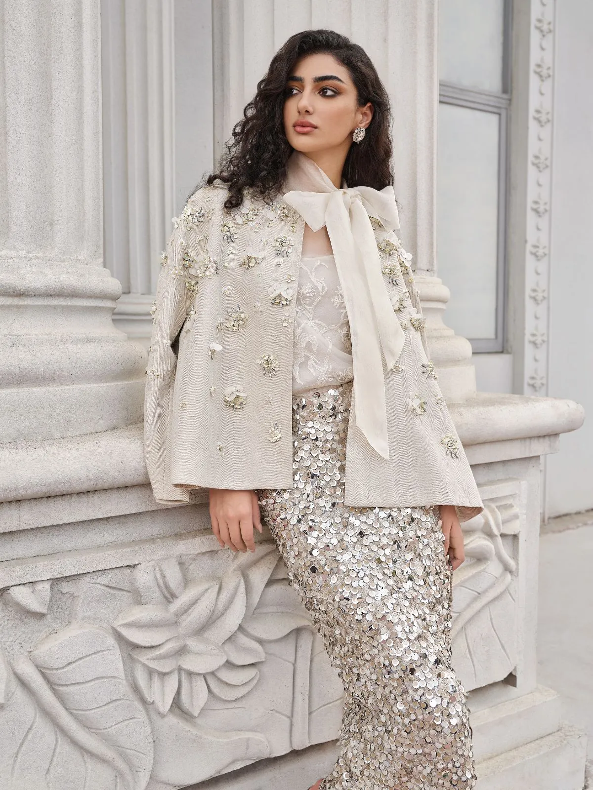 Sequin Embellished Stretch Skirt