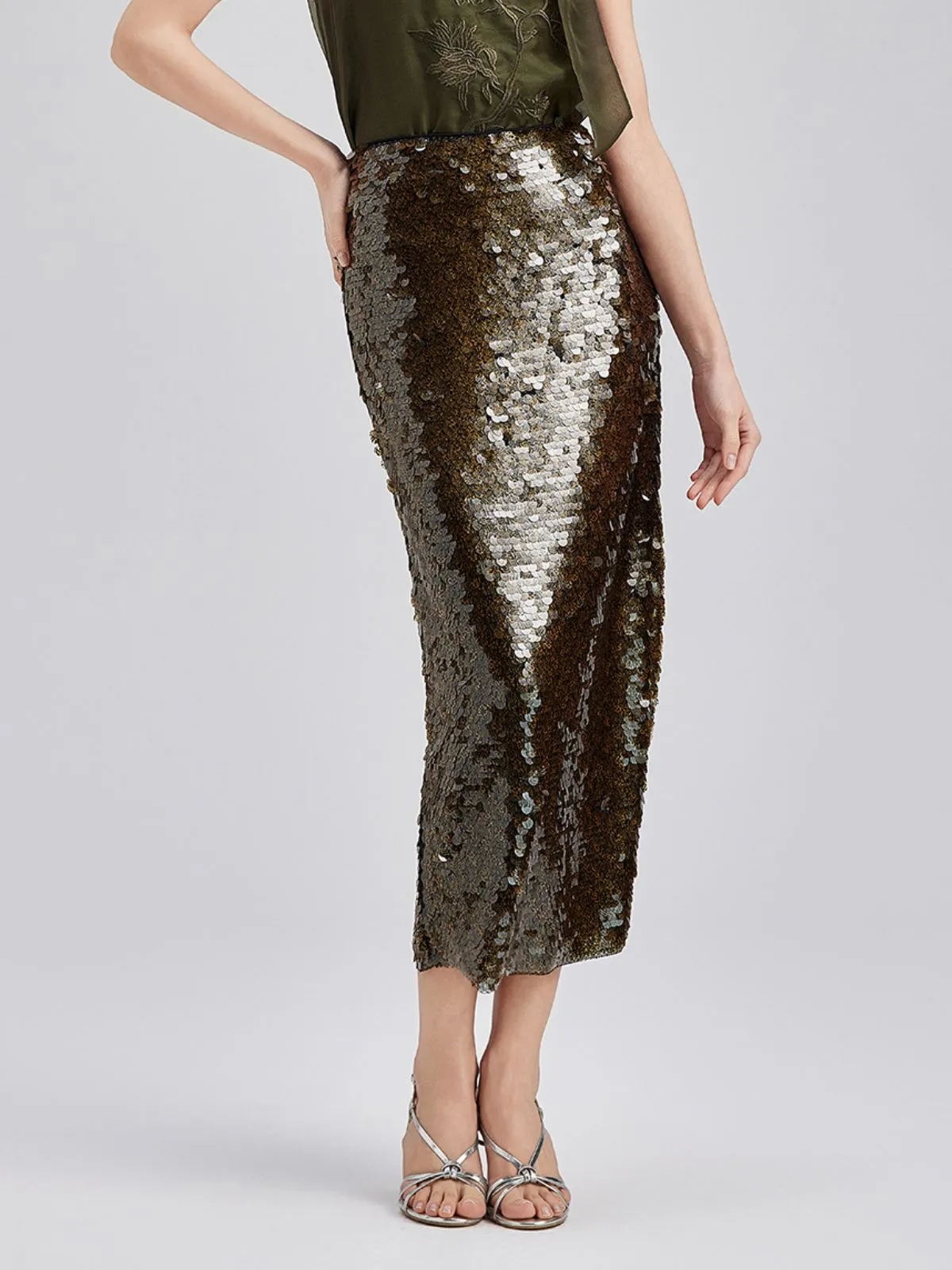 Sequin Embellished Stretch Skirt