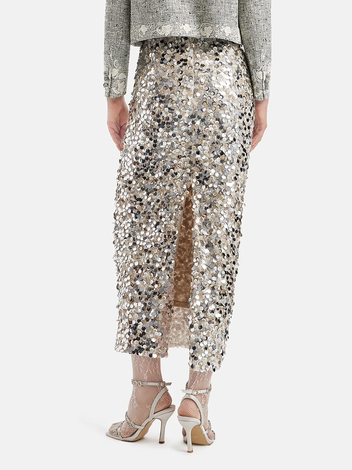 Sequin Embellished Stretch Skirt
