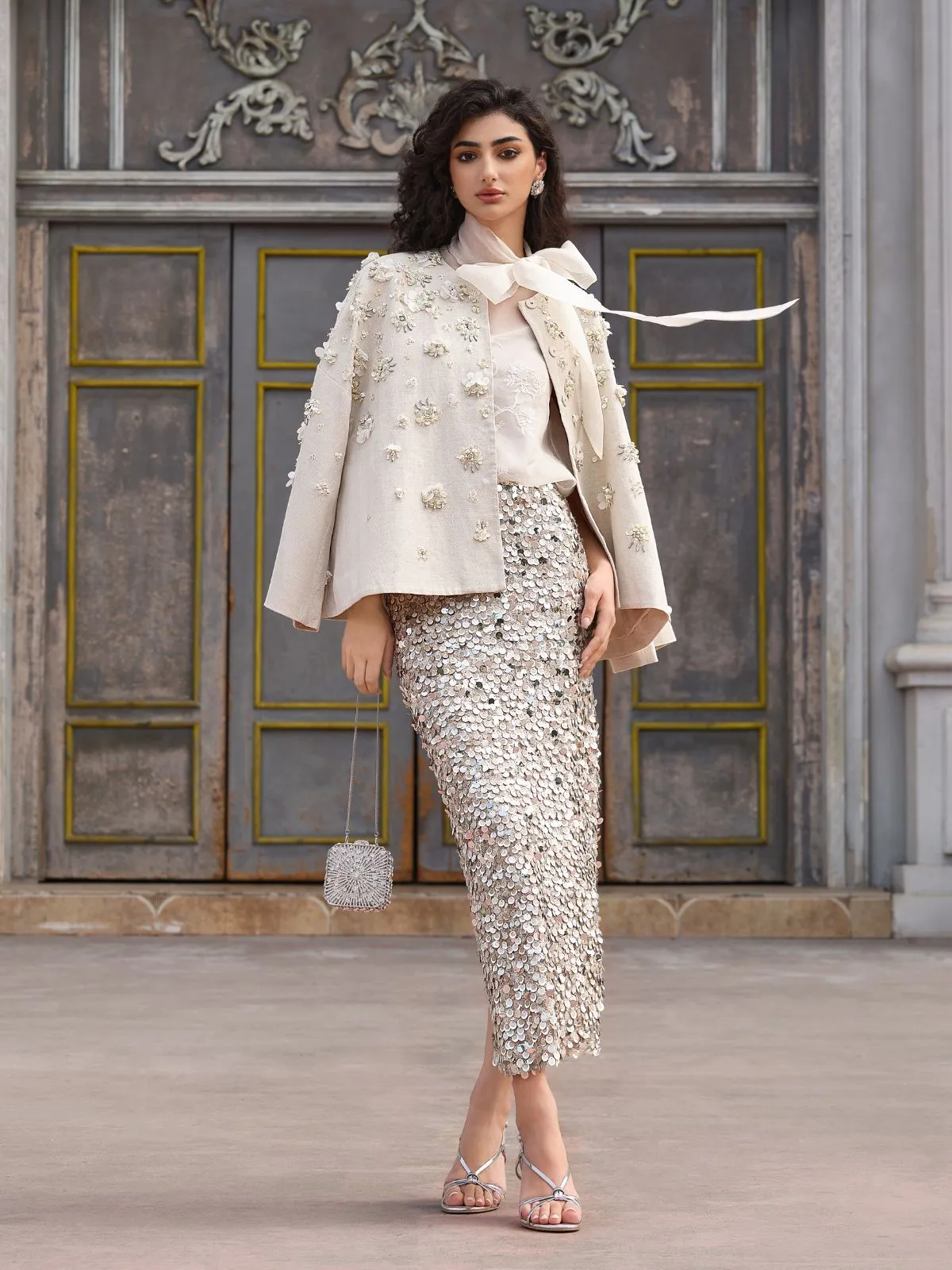 Sequin Embellished Stretch Skirt