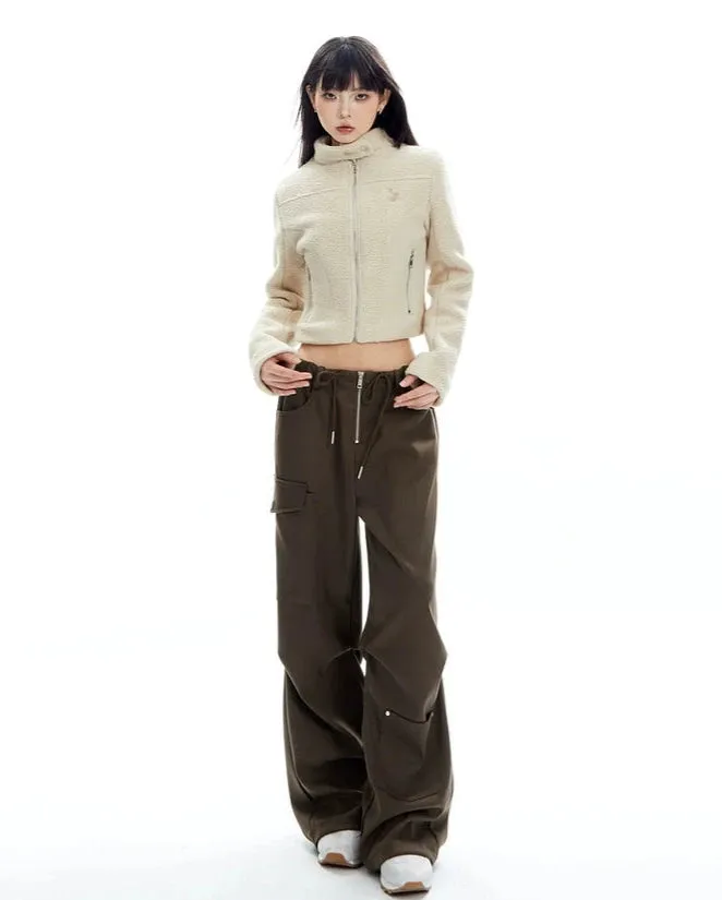Sherpa Zip-Up High Collar Cropped Jacket