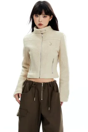 Sherpa Zip-Up High Collar Cropped Jacket