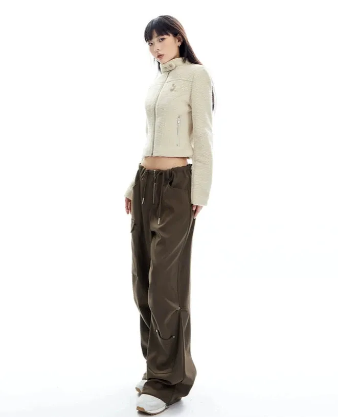 Sherpa Zip-Up High Collar Cropped Jacket