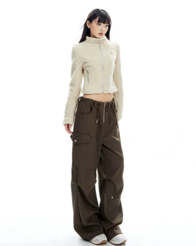 Sherpa Zip-Up High Collar Cropped Jacket