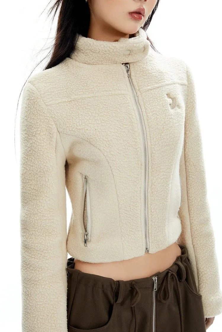 Sherpa Zip-Up High Collar Cropped Jacket