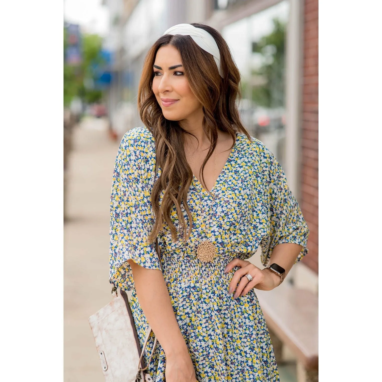 Sketched Floral Tie Back Dress