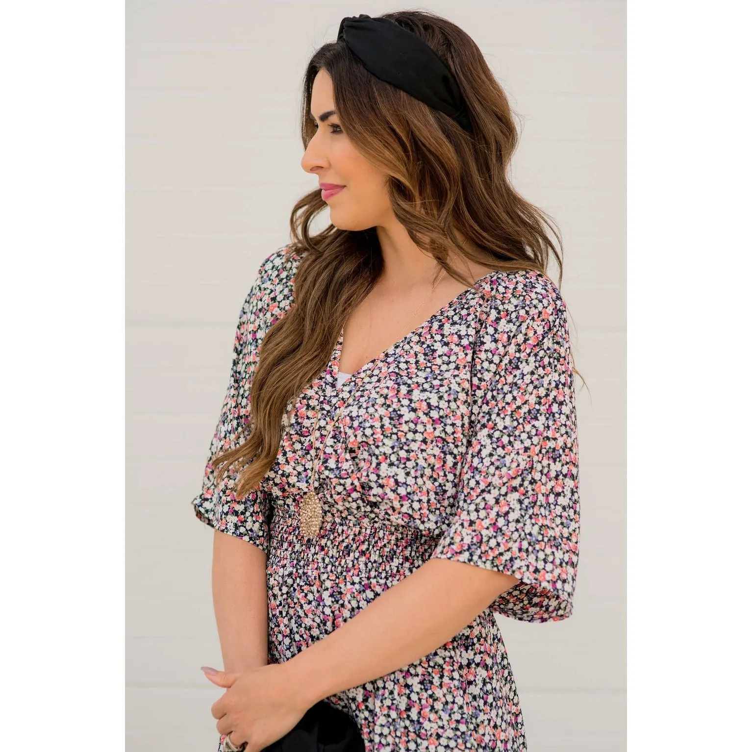 Sketched Floral Tie Back Dress