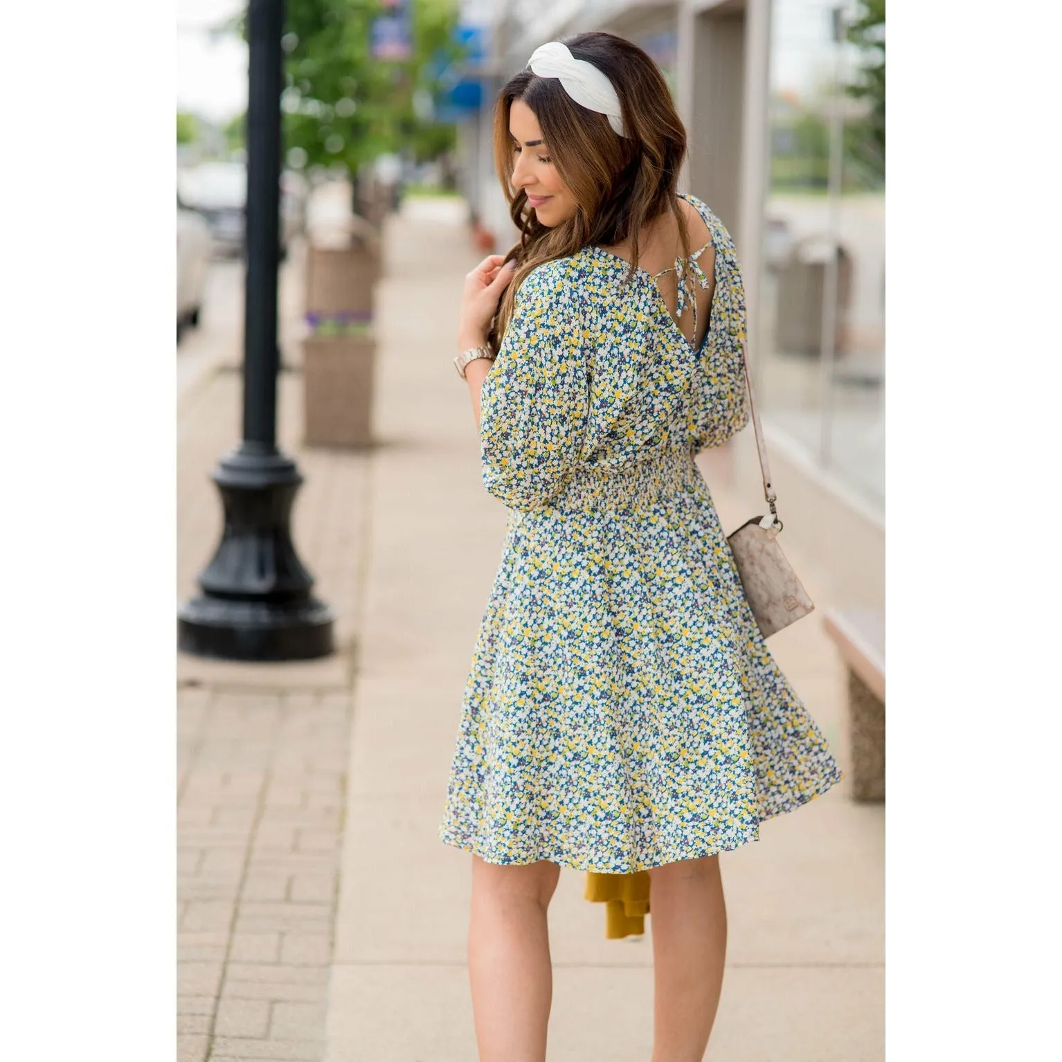Sketched Floral Tie Back Dress