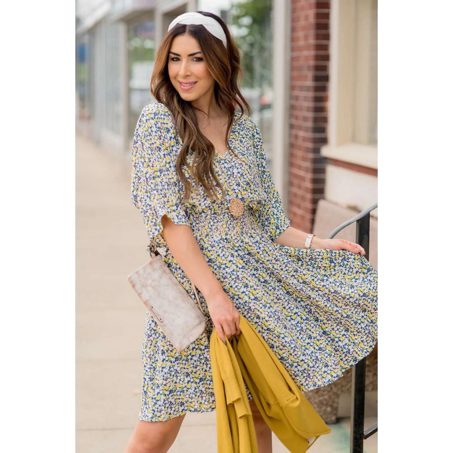 Sketched Floral Tie Back Dress