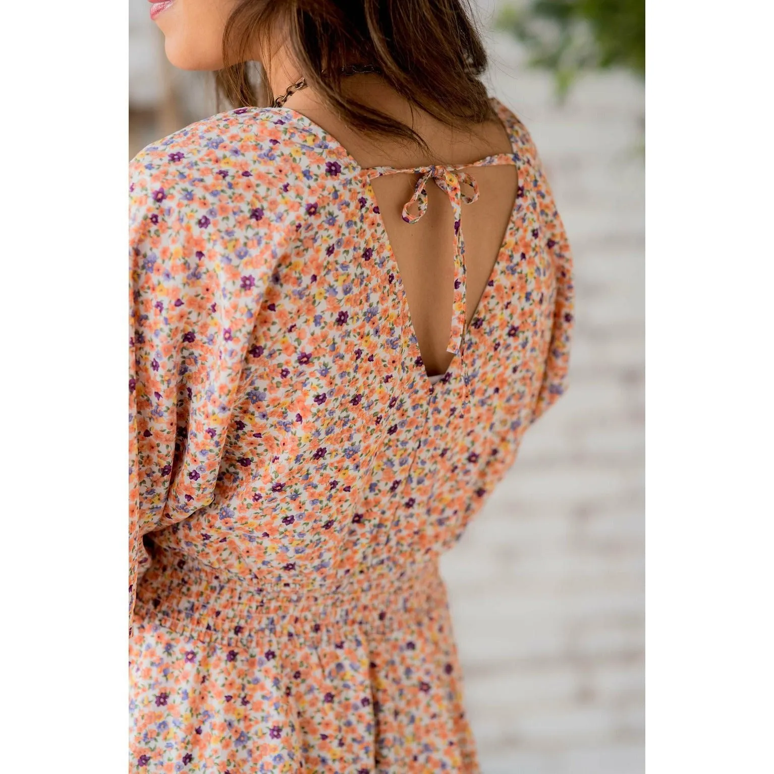 Sketched Floral Tie Back Dress