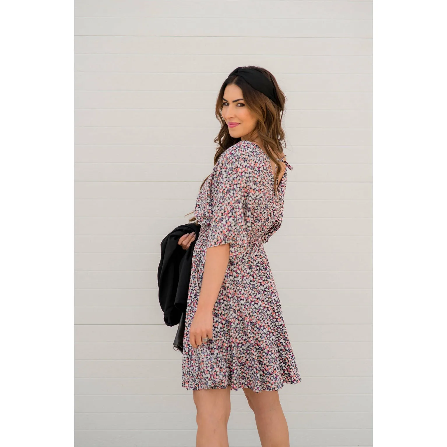 Sketched Floral Tie Back Dress