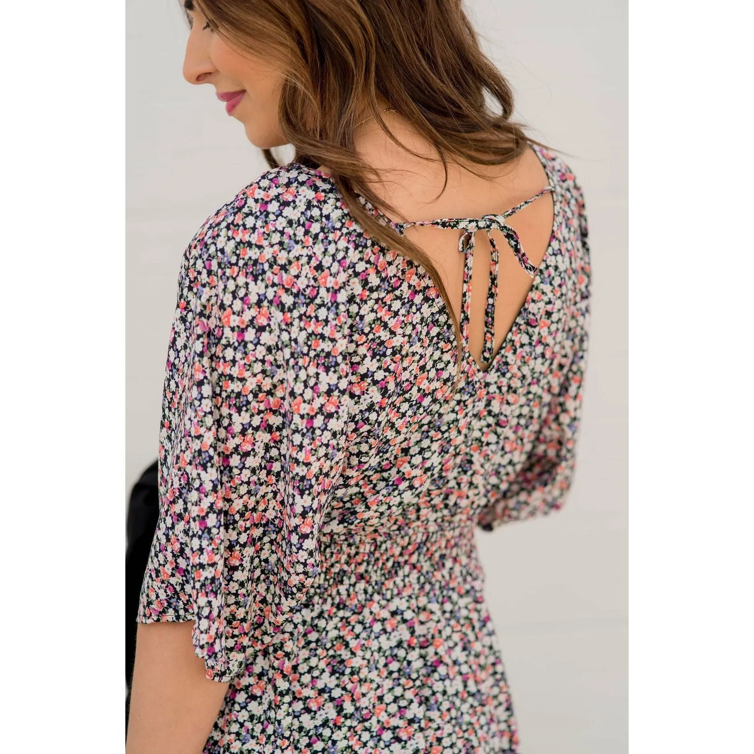 Sketched Floral Tie Back Dress