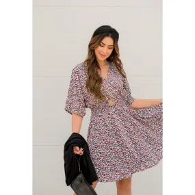 Sketched Floral Tie Back Dress