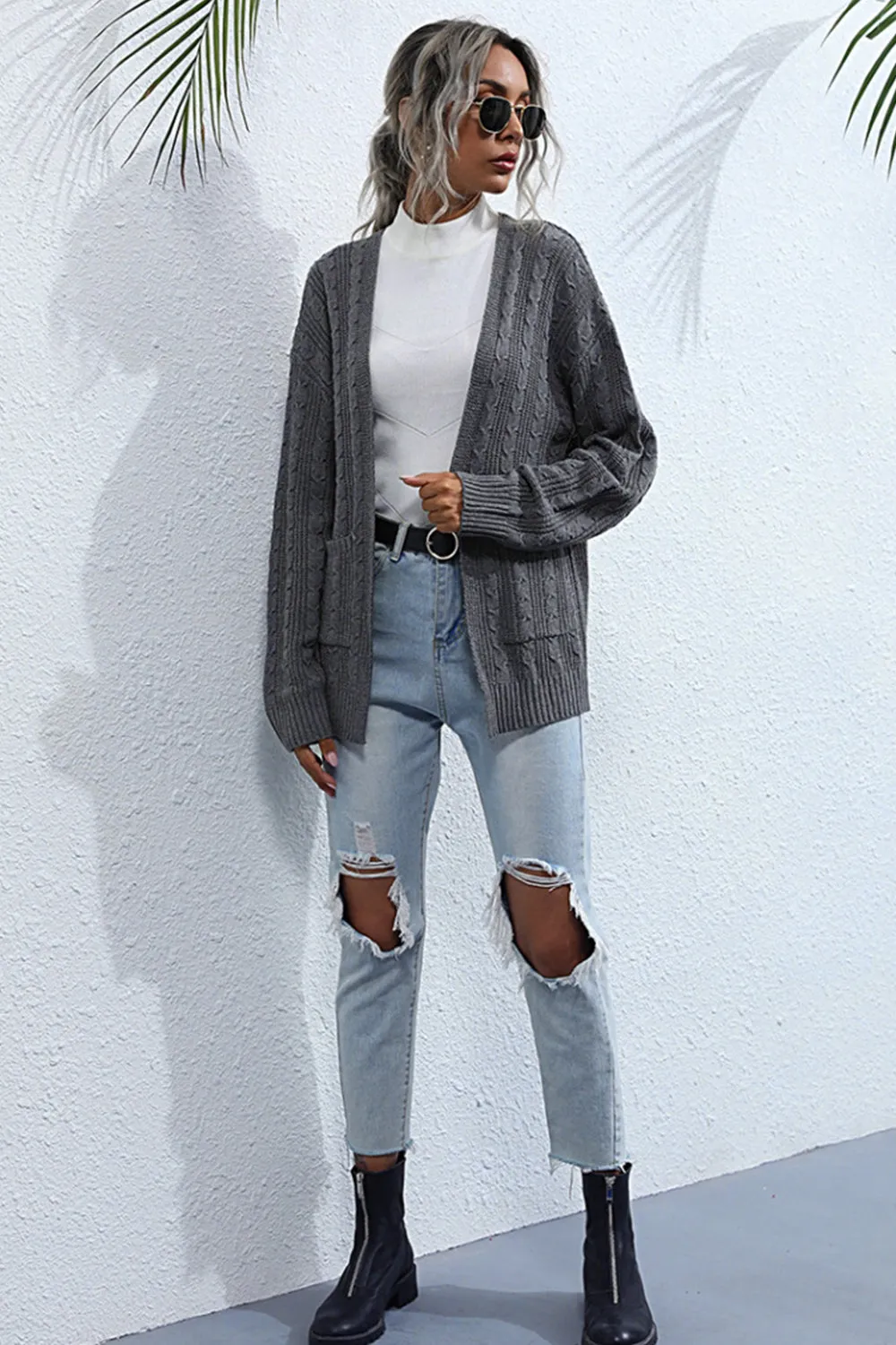 Solid Color Cardigan V-neck Sweater Coat
