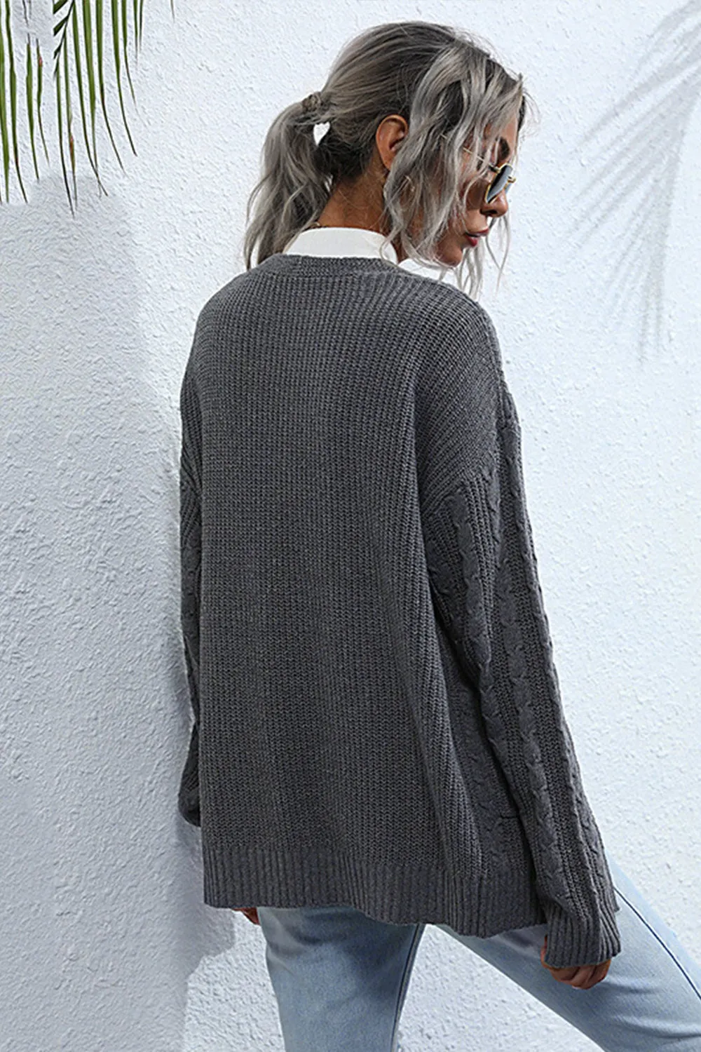 Solid Color Cardigan V-neck Sweater Coat