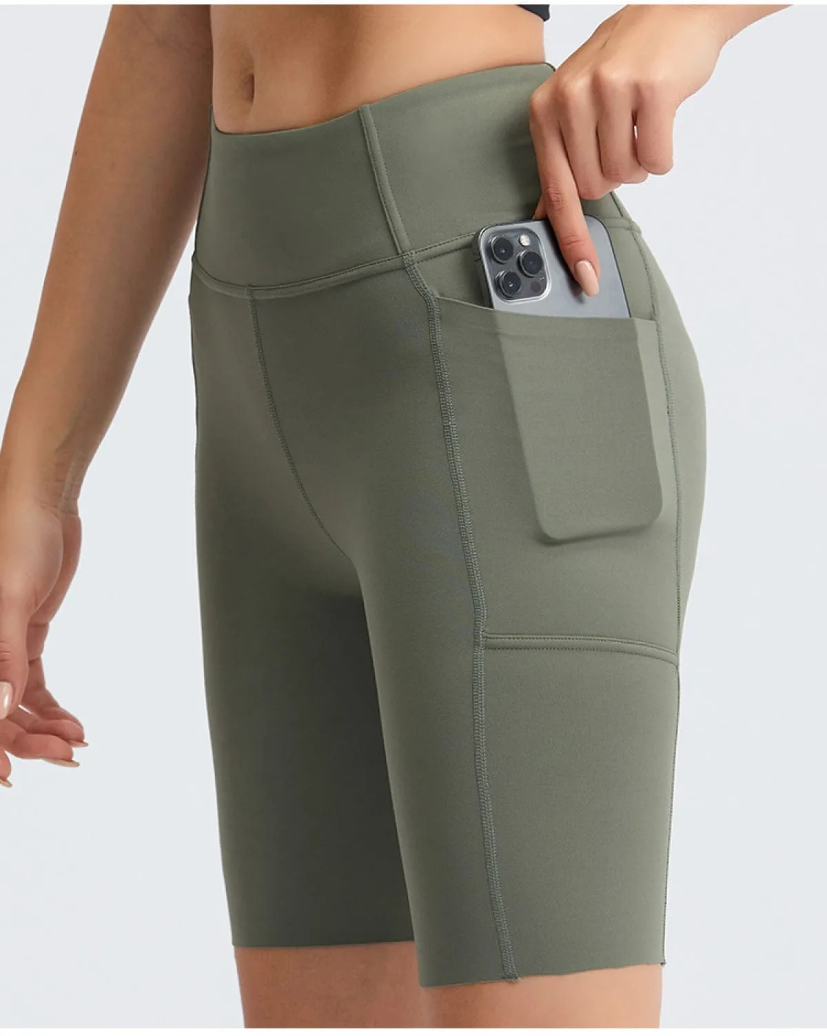 Solid Color Side Pockets Yoga Shorts