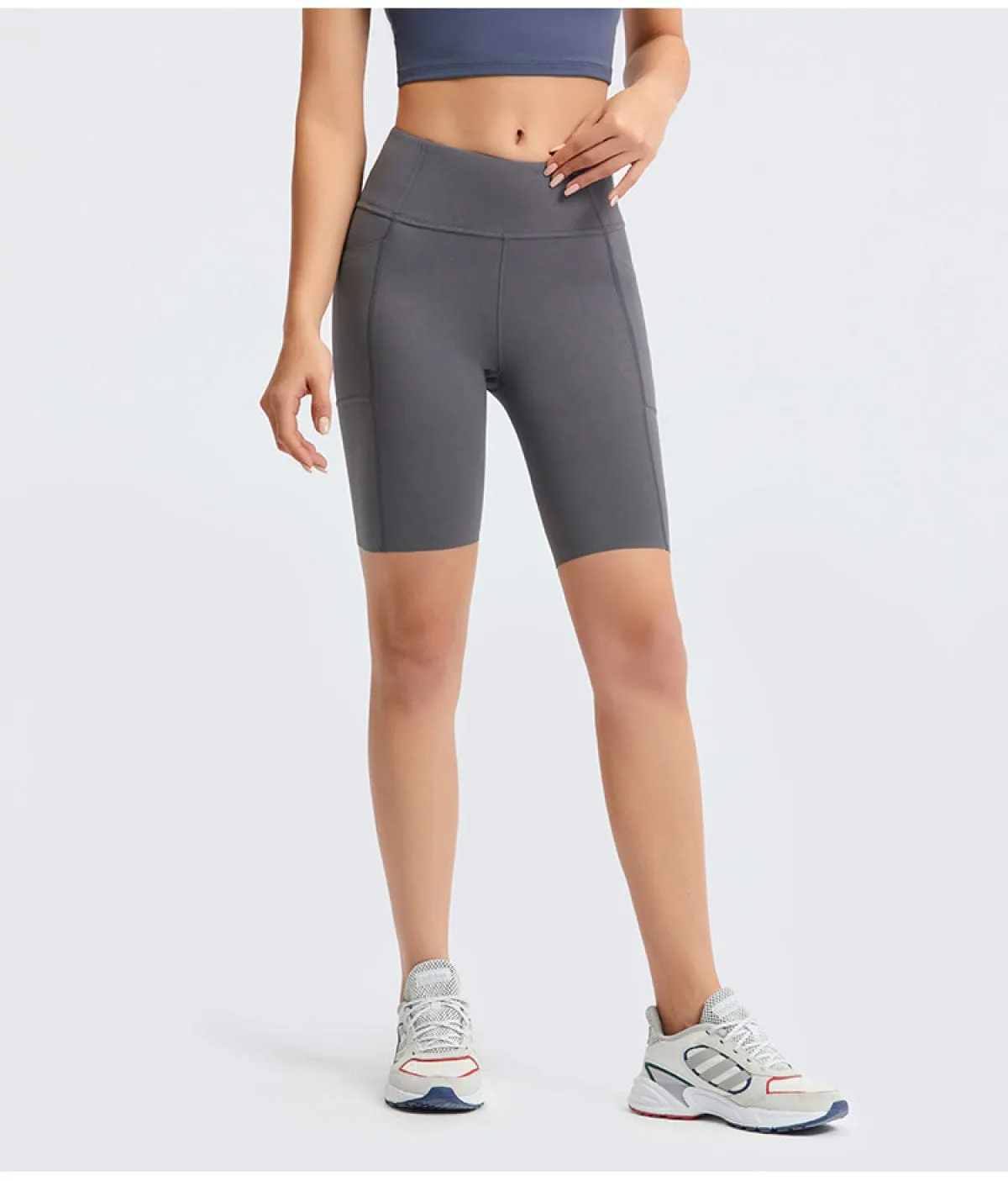 Solid Color Side Pockets Yoga Shorts