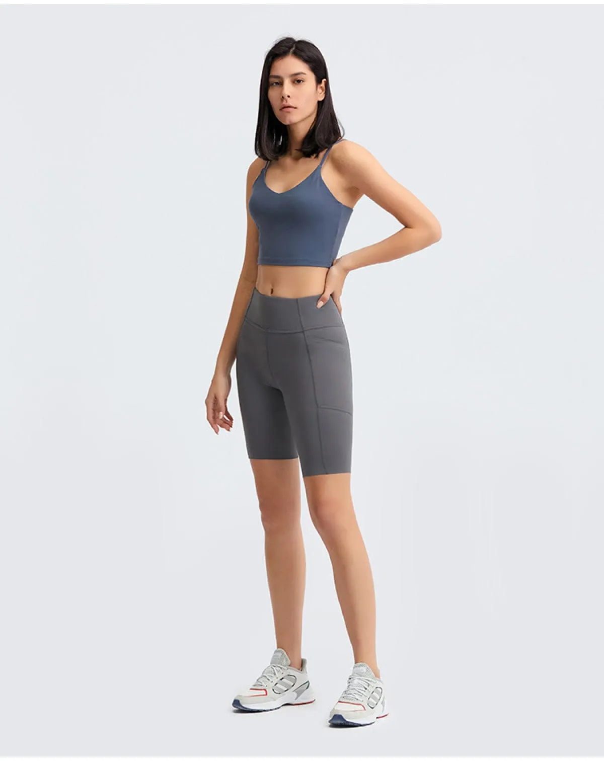Solid Color Side Pockets Yoga Shorts