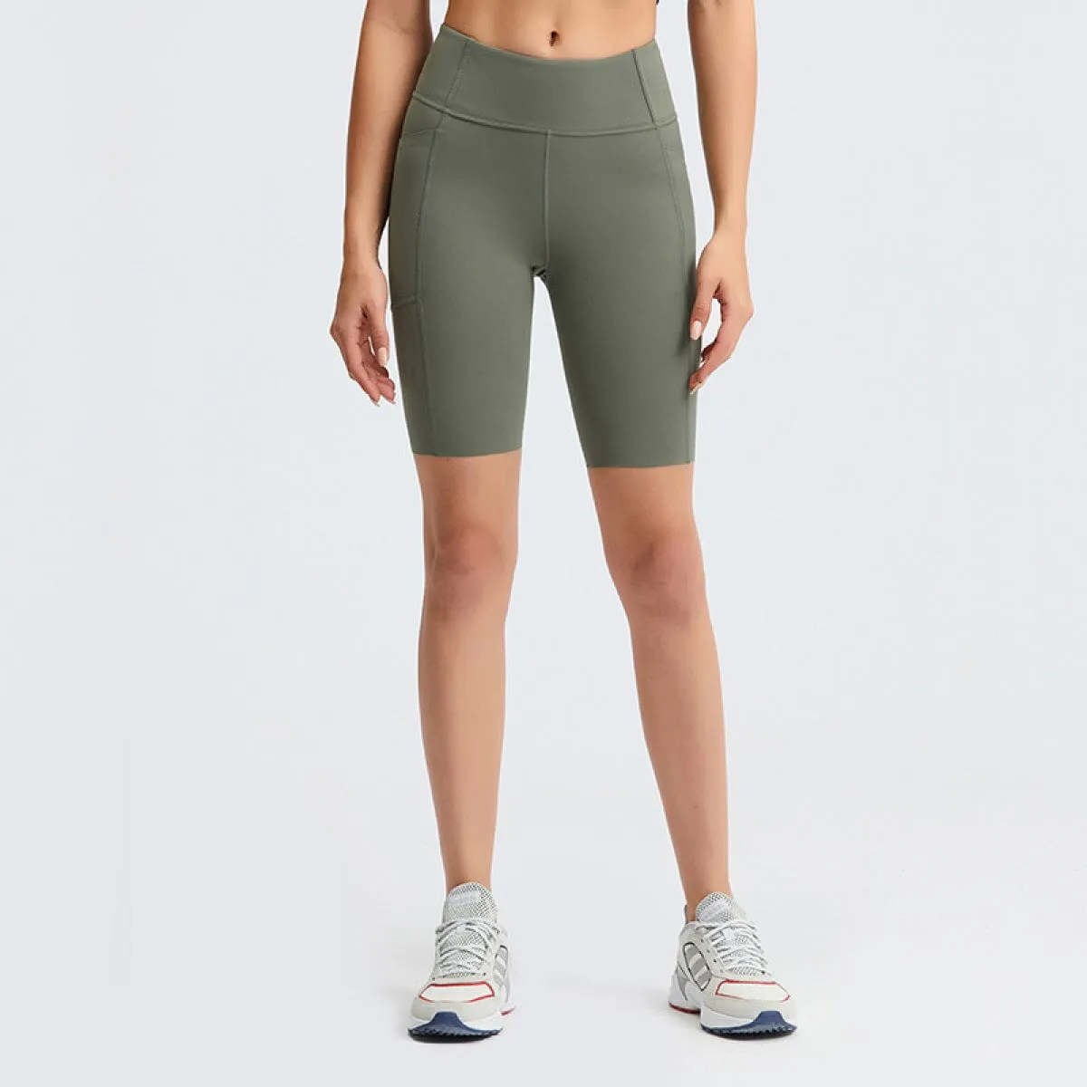 Solid Color Side Pockets Yoga Shorts