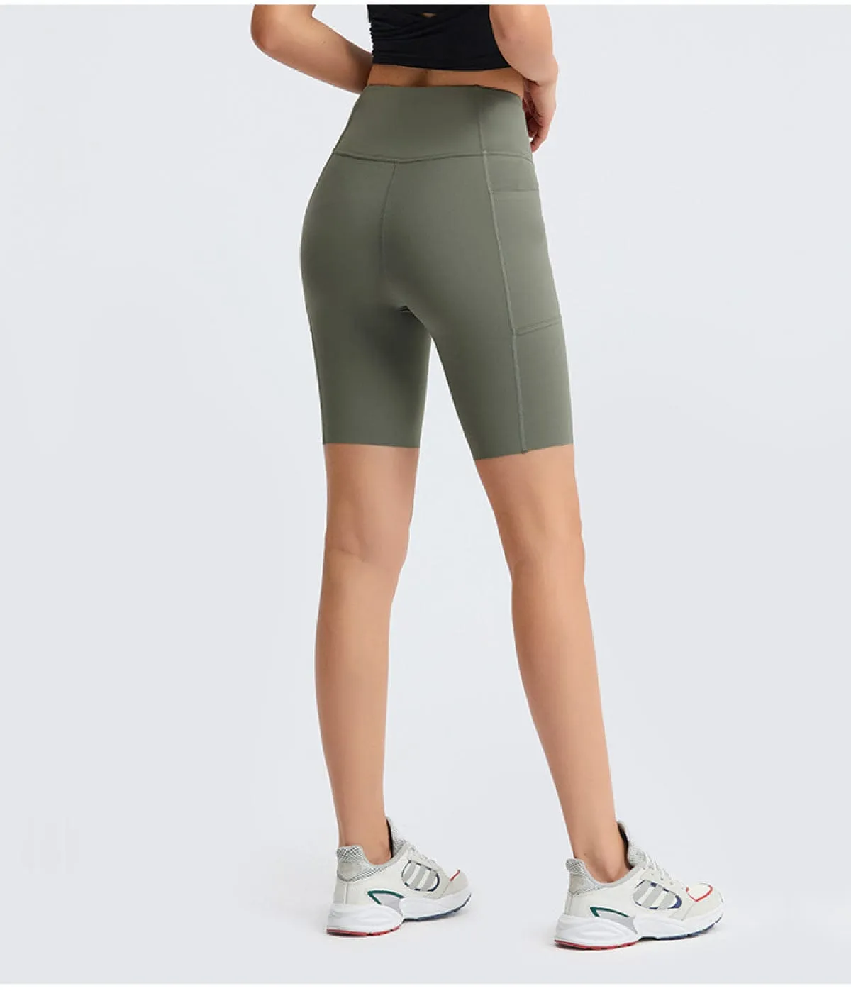 Solid Color Side Pockets Yoga Shorts