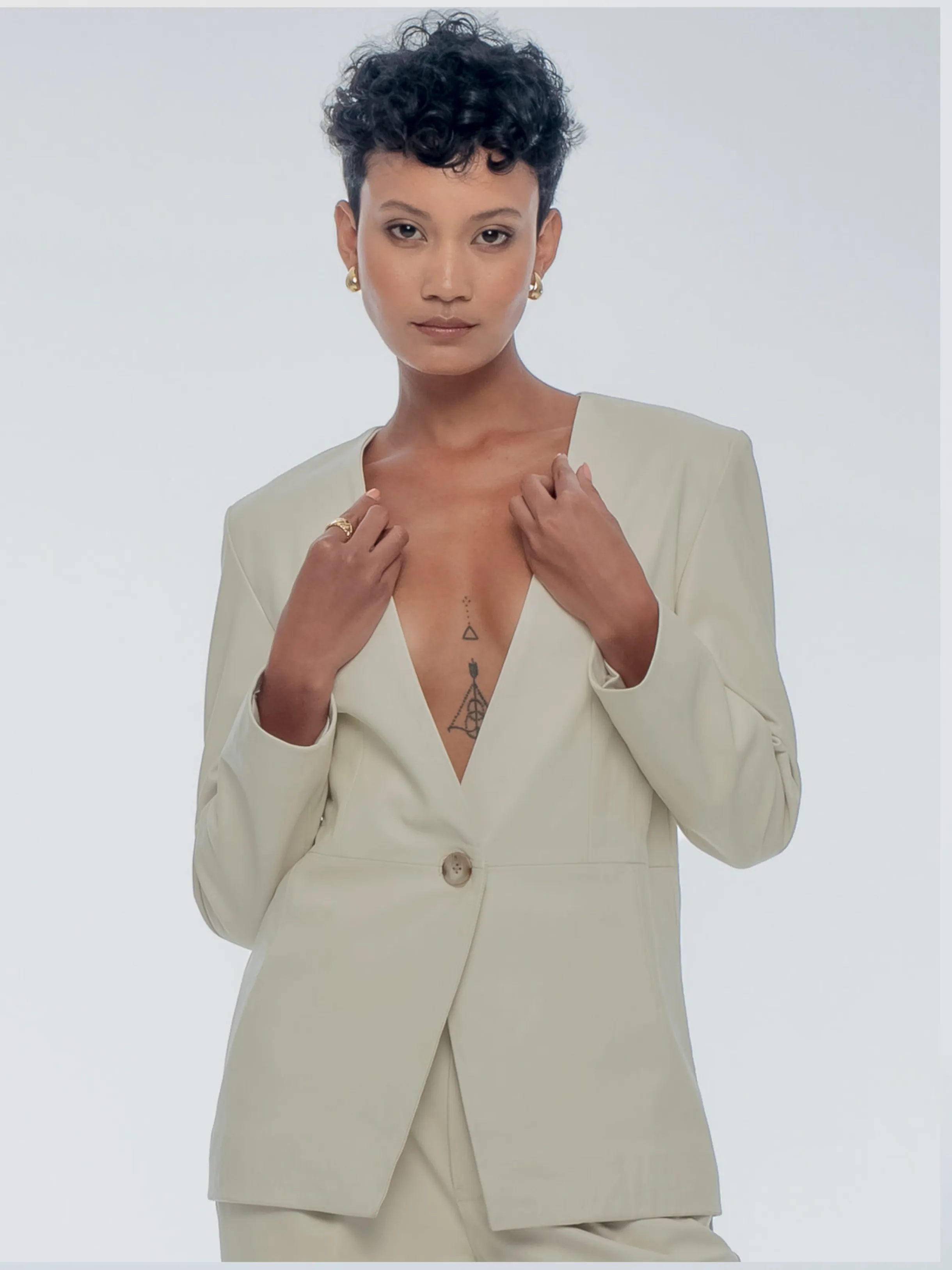 SOPHIA LEATHER BLAZER - COCONUT