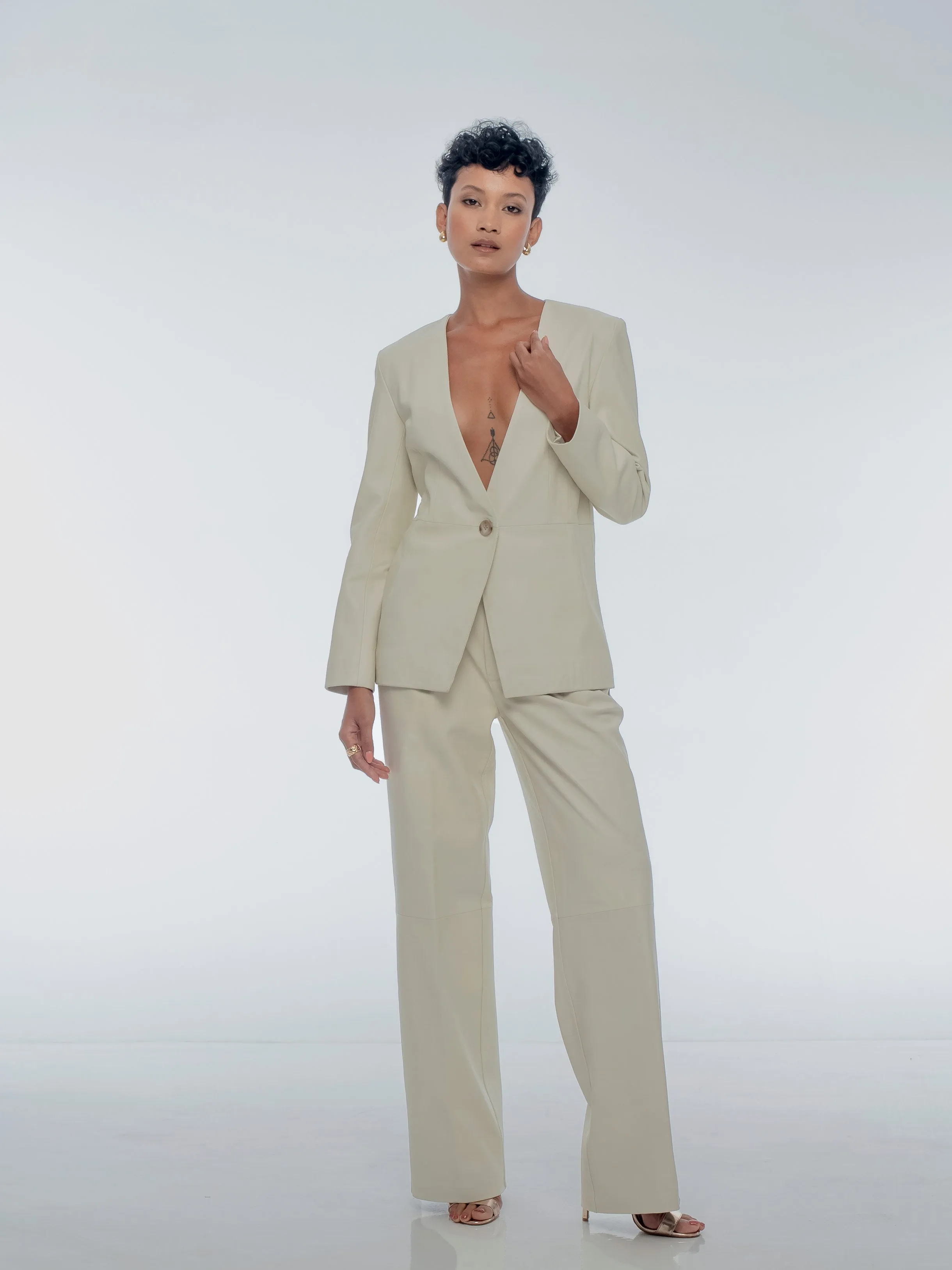 SOPHIA LEATHER BLAZER - COCONUT