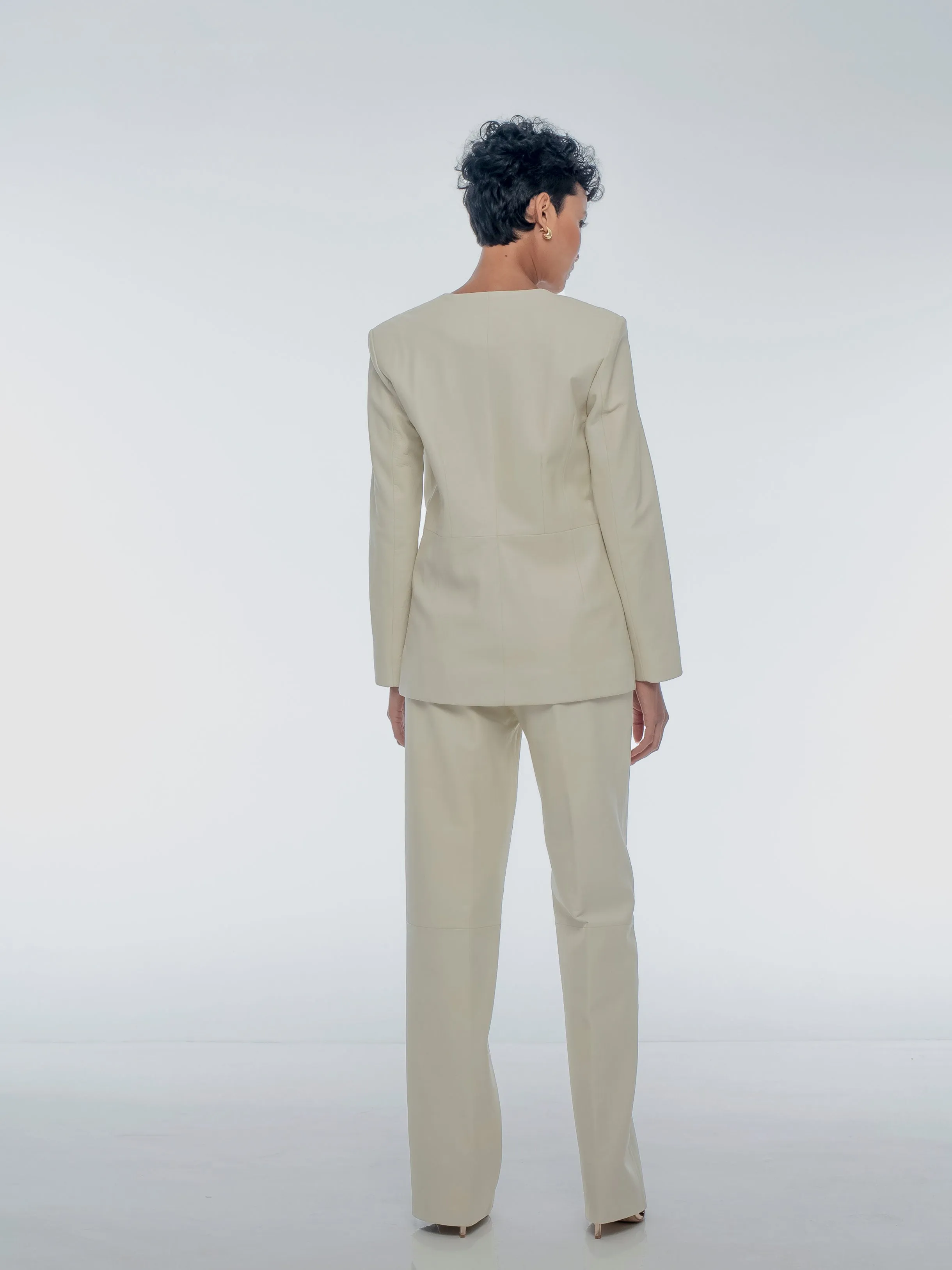 SOPHIA LEATHER BLAZER - COCONUT