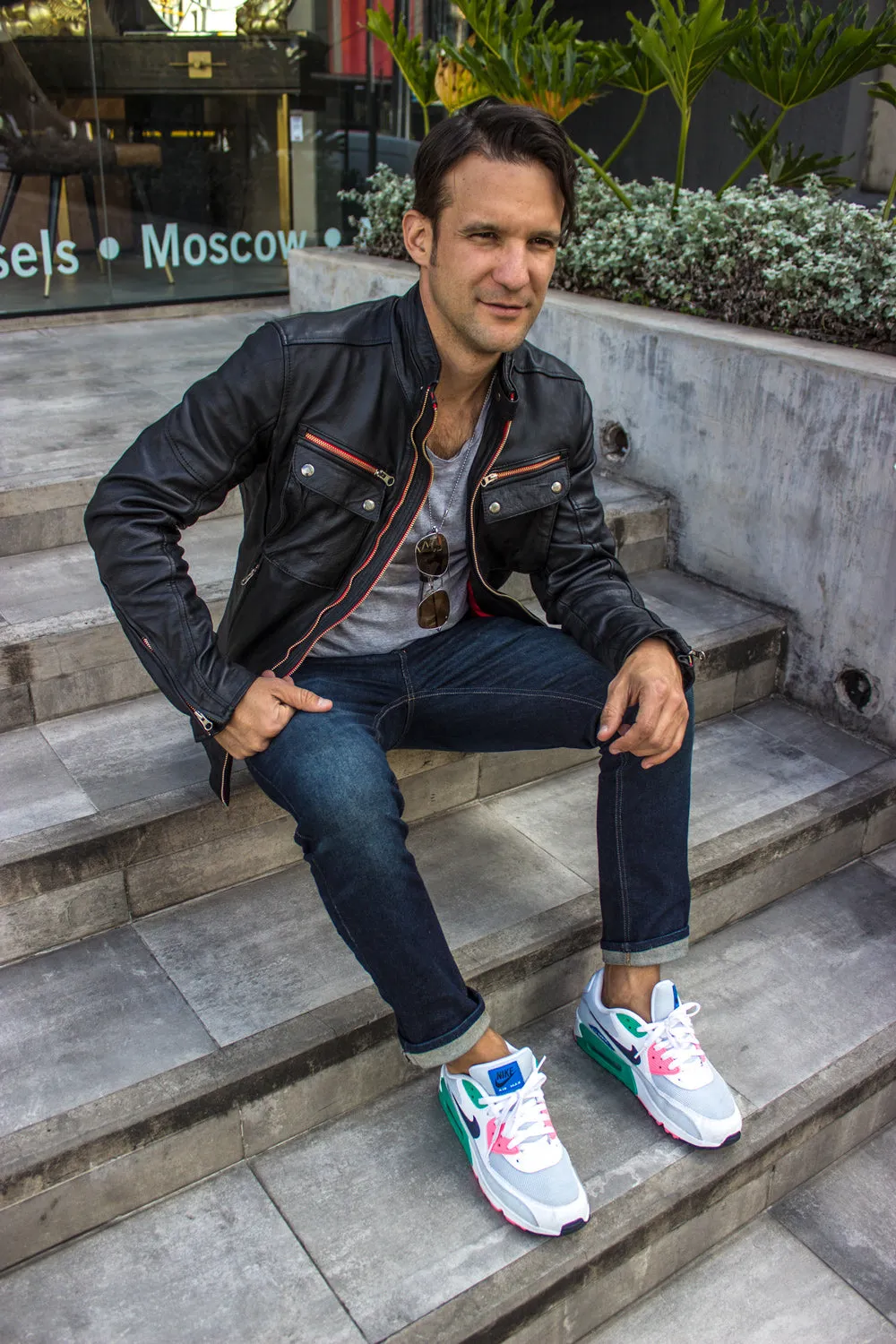 STONE Leather Jacket - Double zip in  Washed Black