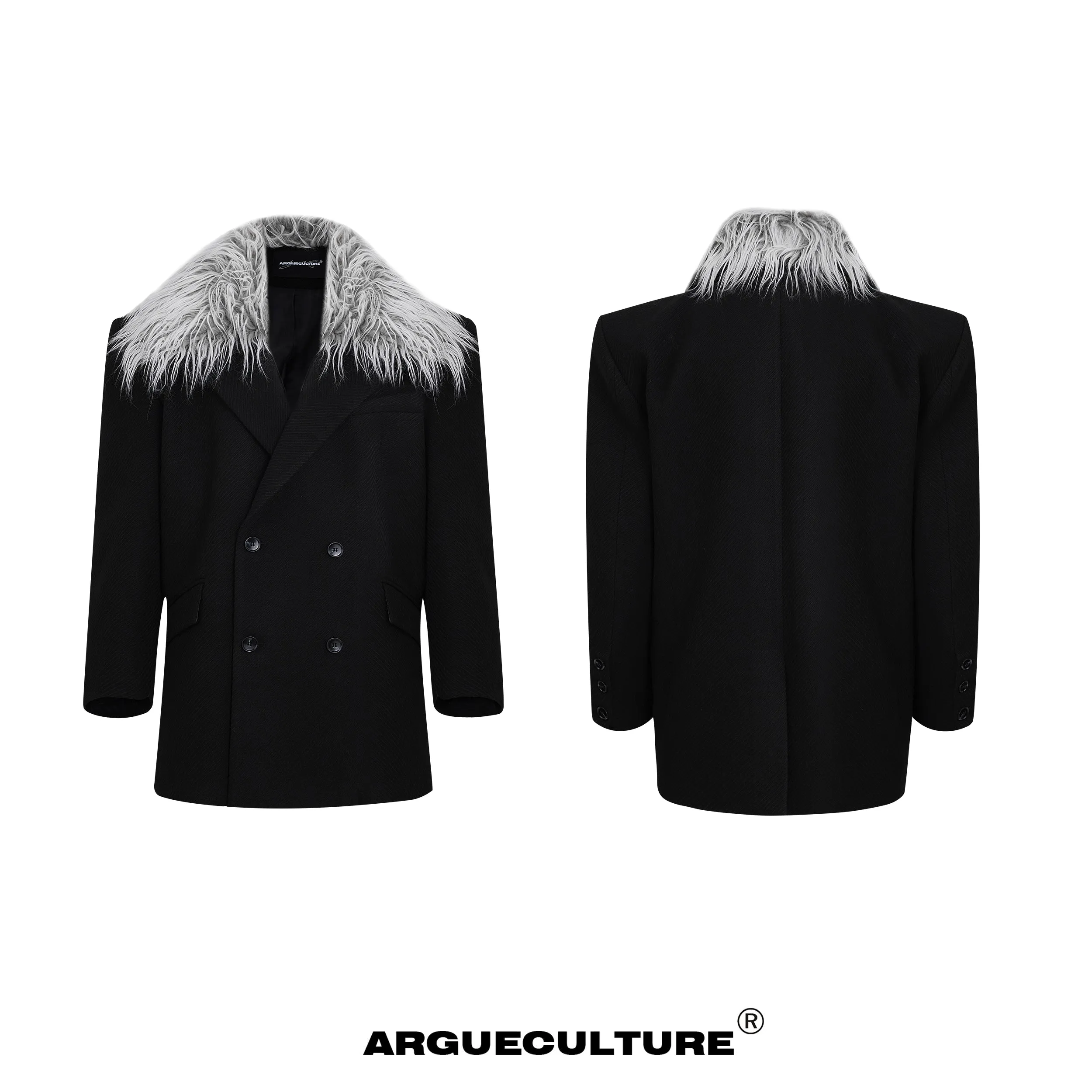 Textured Twill Fake Fur Collar Tailored Jacket WN11608