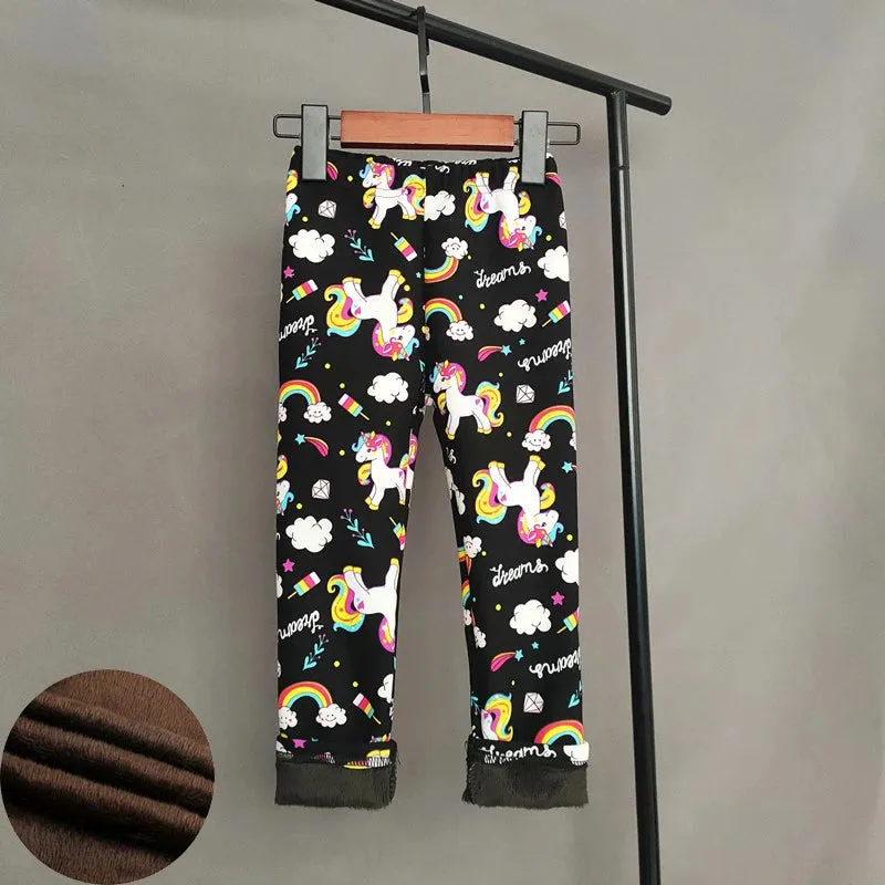 Unicorn Pattern Printing Autumn Winter Children Girls Leggings Thicking Warm Kids Boys Pants Cartoon Baby Costume