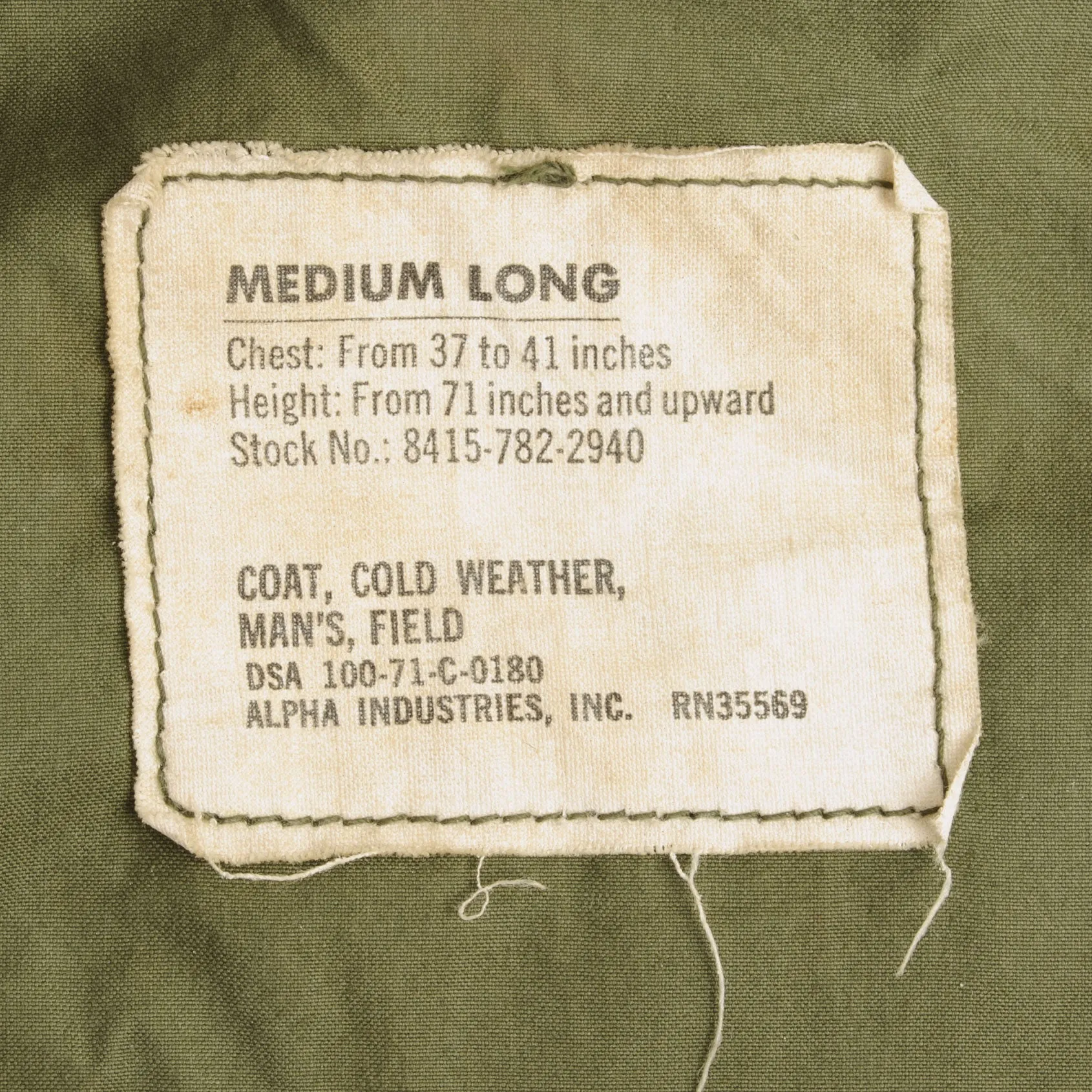 VINTAGE US ARMY M65 M-1965 FIELD JACKET 1971 VIETNAM WAR SIZE MEDIUM LONG