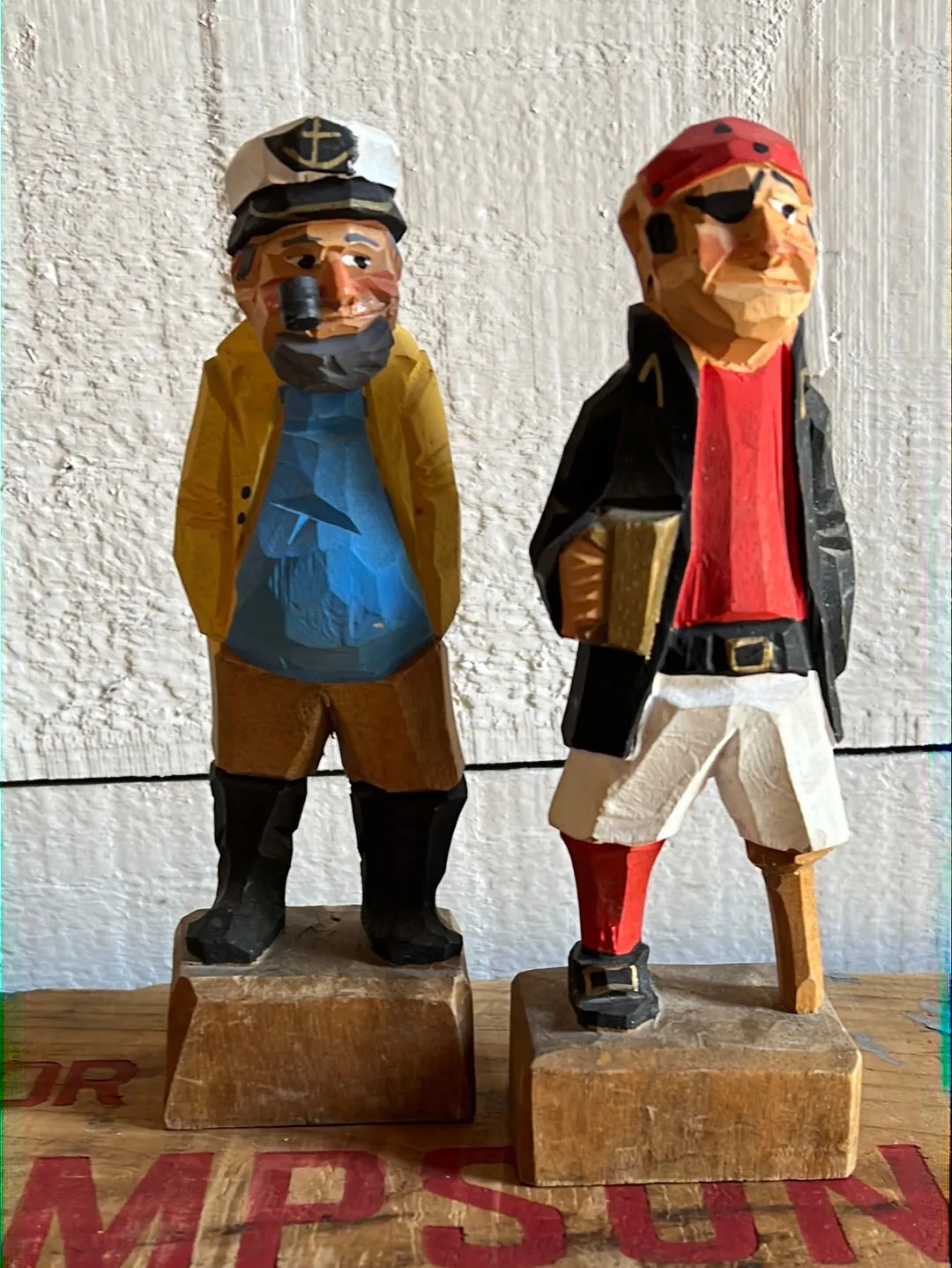 Vintage Wooden Fisherman - Blue Shirt   Yellow Coat